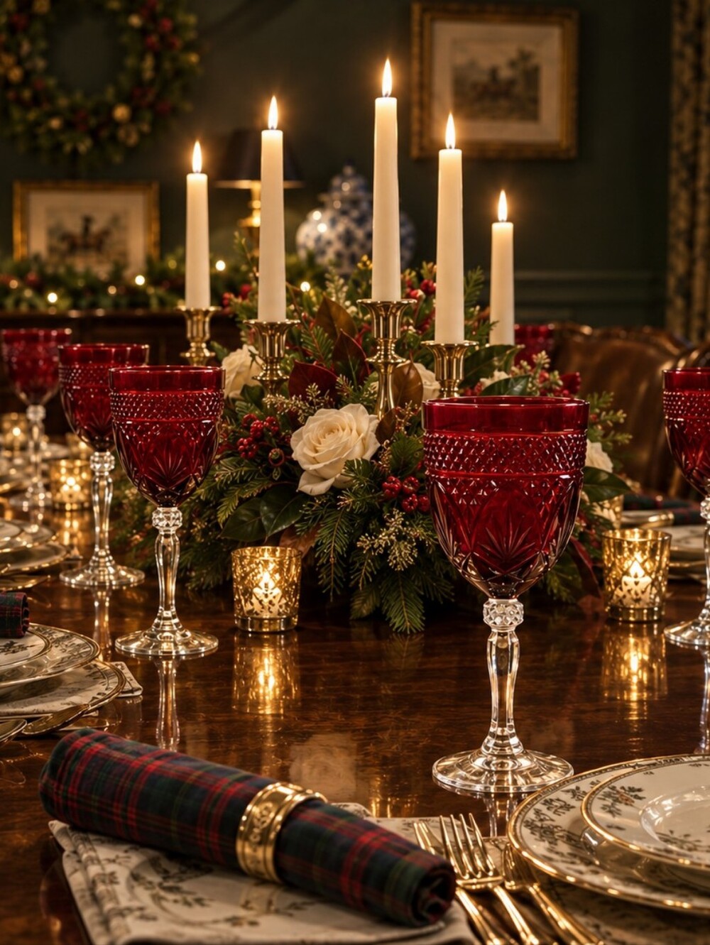 Cristal D'Arques-Durand Set of 4 Ruby Red Cut Glass Wine Or Water Goblets